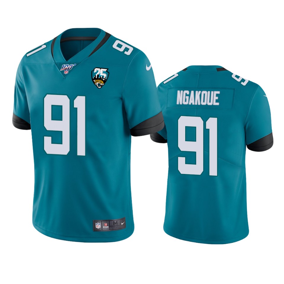 Men Nike Jacksonville Jaguars 91 Yannick Ngakoue Teal 25th Anniversary Vapor Limited Stitched NFL 100th Season Jersey